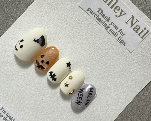 320》ニュアンス ネイルチップ ハロウィン おばけ カボチャ 星
