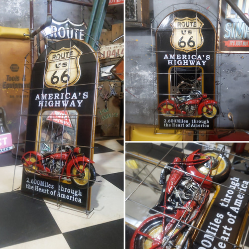 アメリカンな部屋/ ROUTE66 デコレーションミラー/ウォールミラー アメリカン レトロ 鏡 ウォールミラー 壁掛け ROUTE66 アメリカ