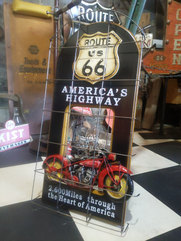 アメリカン ウォールデコレーションミラー ルート66 & アメリカン