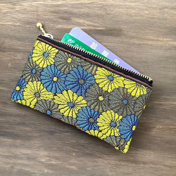 畳縁　菊花　硬幣錢包　名片夾　日式　雛菊　藍色、金色、黃色 第3張的照片