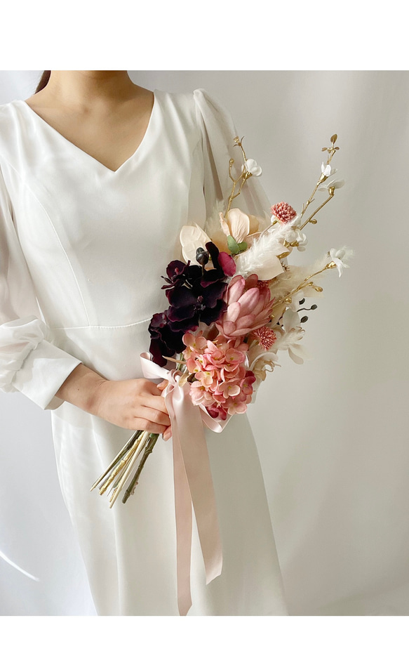 和装用ブーケ　白無垢ブーケ 扇子ブーケ 花嫁 新婦用 ピンクマム 紅白 蒔絵 和装ウェディング