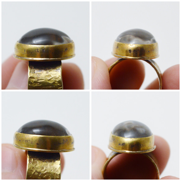 白水晶‧葉子雕刻‧硫化黃銅開放戒圍戒指 第6張的照片