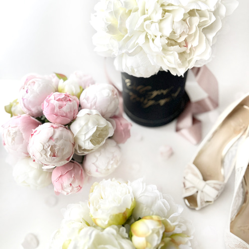 ピオニー ラウンドブーケ ピンクローズとピオニーのウェディングブーケ