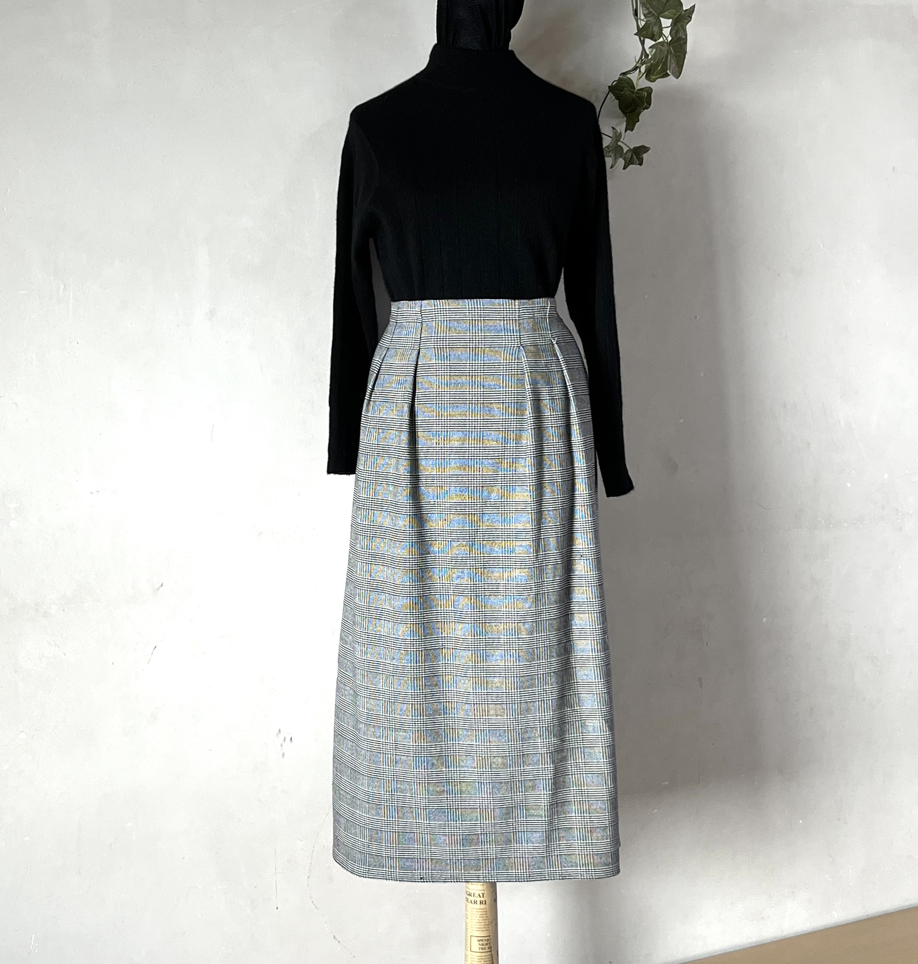 チェックスカート  ゴムなのにウエストすっきりシルエット M / L  選べるスカート丈（ペチコートオプション設定）