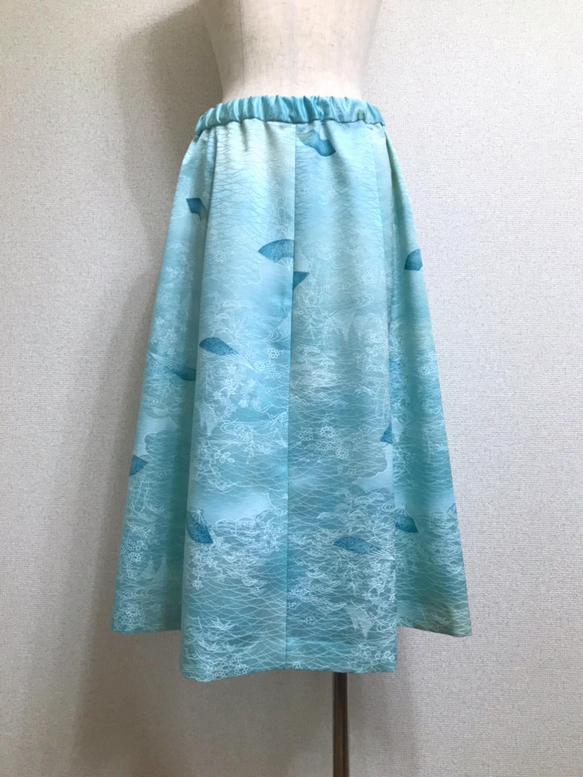 着物リメイク キャップスリーブのフレアスカート Kimonotoki-sample-sk03-black-2