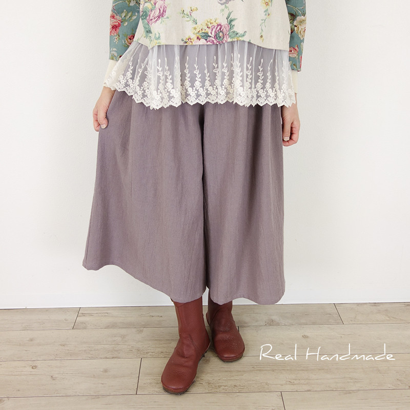 [予約販売] ワッシャーハーフリネンローズグレーギャザーパンツ
