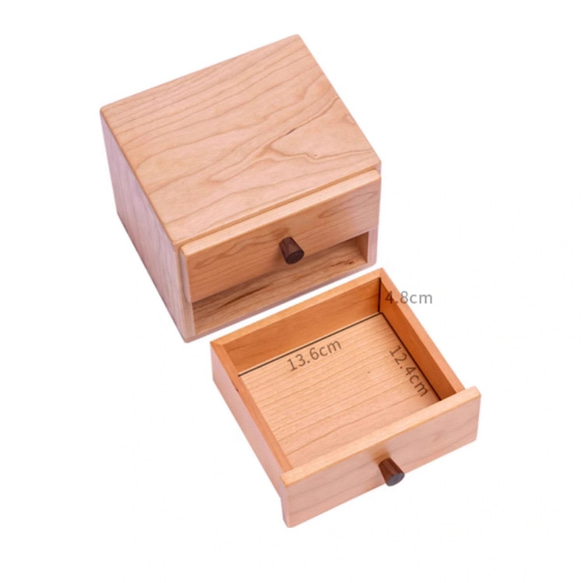 チェリー材 木製二段引き出し収納 可愛い雰囲気 インテリア収納 小物入れ 木箱 ミニチェスト おうち時間 