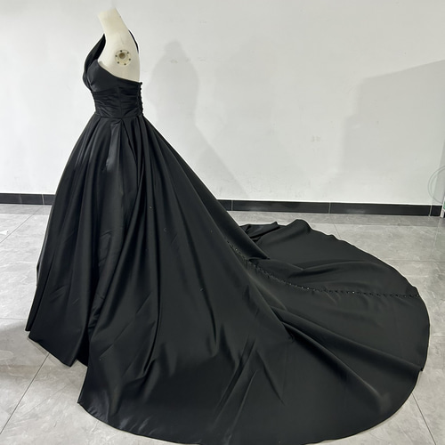 送料無料！人気上昇！ ワンショルダー カラードレス 黑 2次会 花嫁  