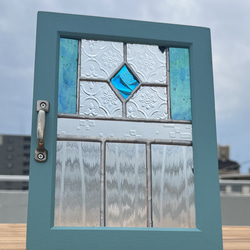 ステンドグラス　ドアオブジェ　青ダイヤ 1枚目の画像