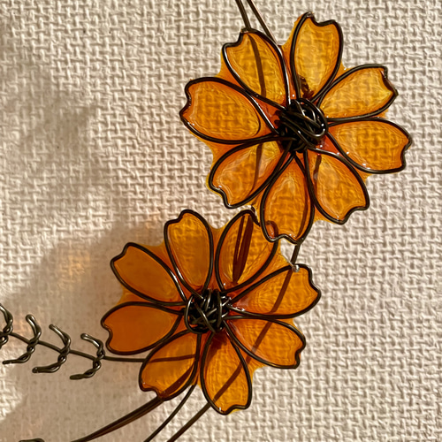 オレンジ秋桜の秋リース♡︎ワイヤーアート ワイヤークラフト ウォール