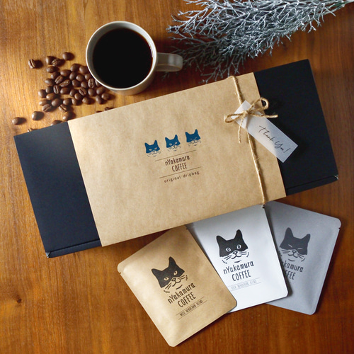 猫のコーヒーギフトBOX(ドリップバッグ15袋入り(3種類×各5袋))自家焙煎