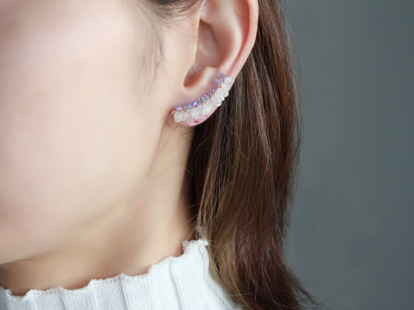 14kgf-tanzanite × rainbow moon stone classical earclimber 第8張的照片