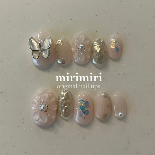 146 〗ネイルチップ 成人式ネイル 振袖ネイル 結婚式ネイル バタフライ  
