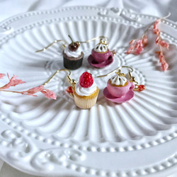 櫻桃可可杯子蛋糕×鮮奶油咖啡耳環  (耳勾/耳夾) 第4張的照片