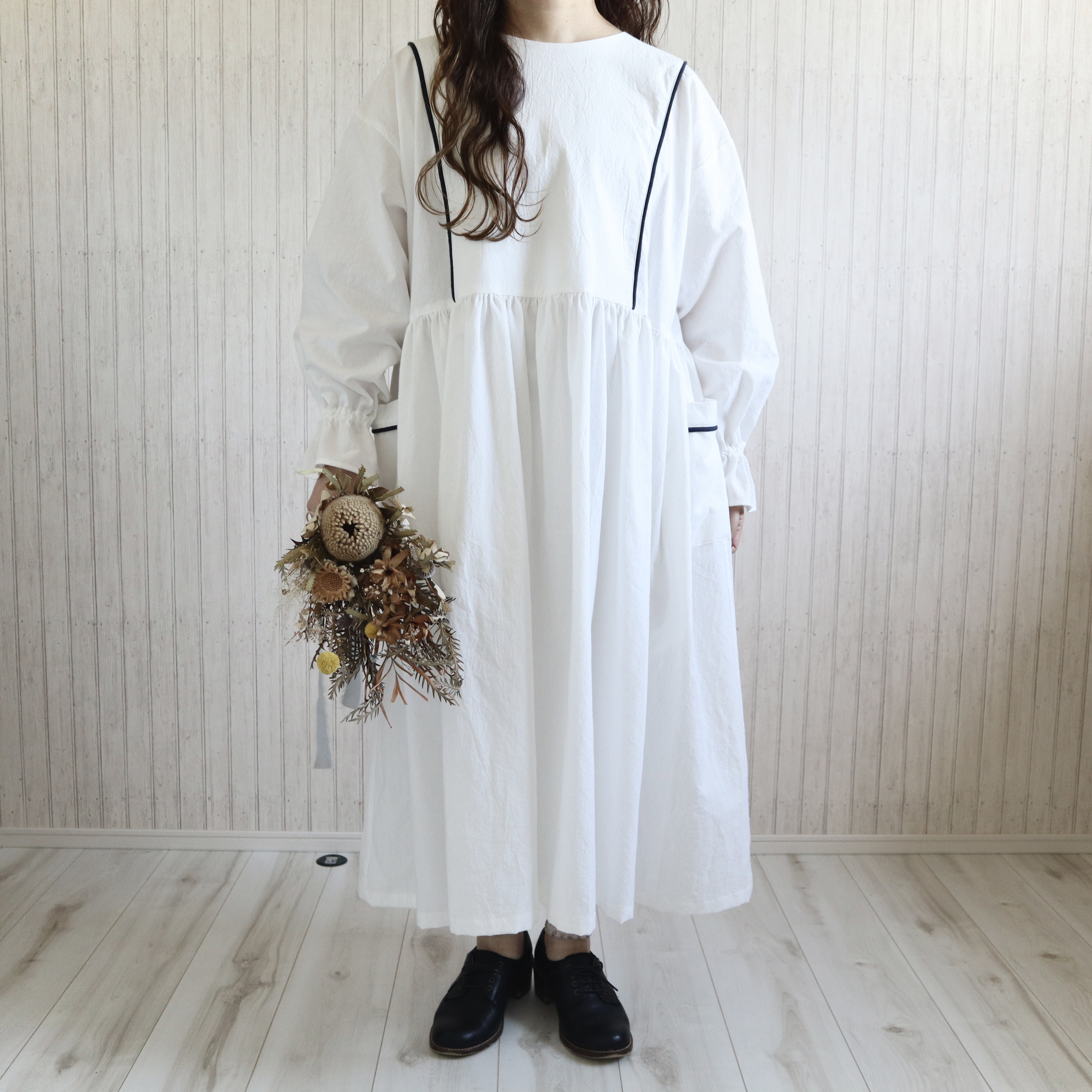 【受注製作】みのりのワンピース(ホワイト)｜低身長さんのためのナチュラル服ELLIE(エリー)