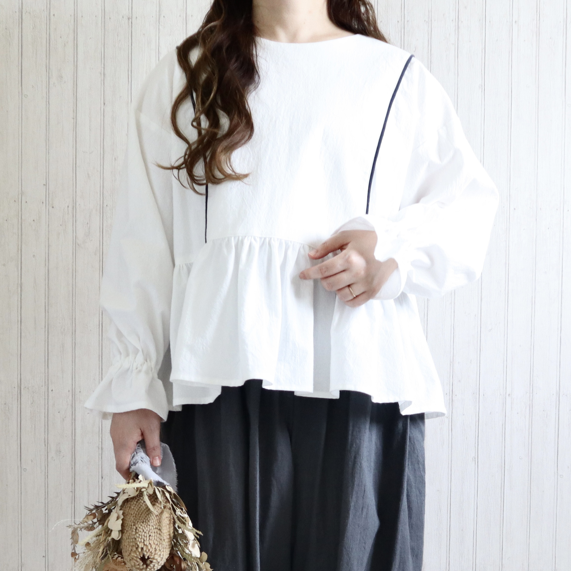 【受注製作】みのりのブラウス(ホワイト)｜低身長さんのためのナチュラル服ELLIE(エリー)