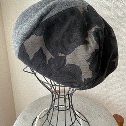 異素材合わせのベレー帽　グレー 2枚目の画像