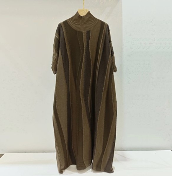 【受注】♡秋冬　ウール ニットワンピース ハーフハイネックのファースカート 11枚目の画像
