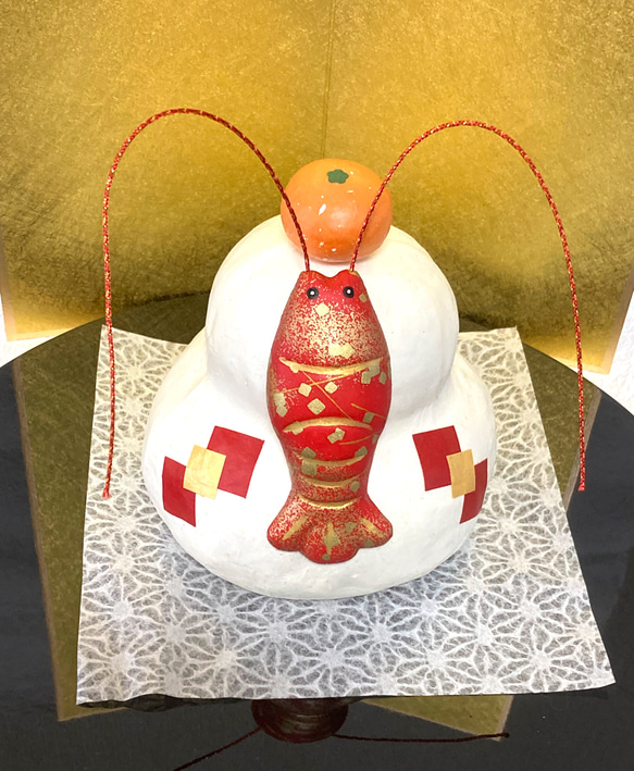 "伝統工芸張子の海老付き鏡餅　4寸サイズ" お正月飾り『正月飾り2023』 3枚目の画像