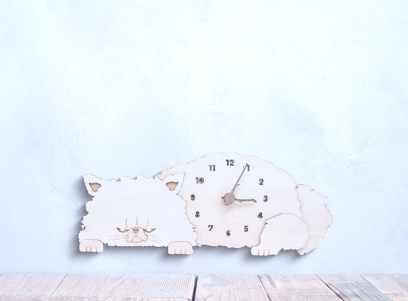 ペルシャ猫のお眠り時計 木製 振り子時計 掛け時計 