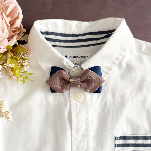 小さめサイズ】ベビーからキッズ向け蝶ネクタイ⭐︎ネイビー×ブラウン