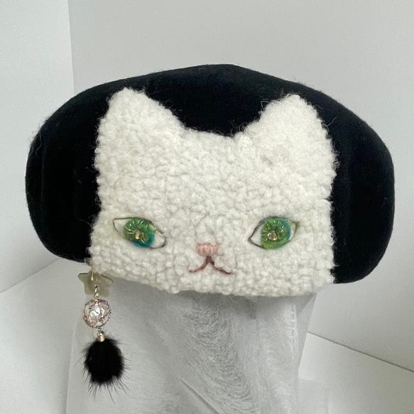 貓貝雷帽（黑×白） 第3張的照片