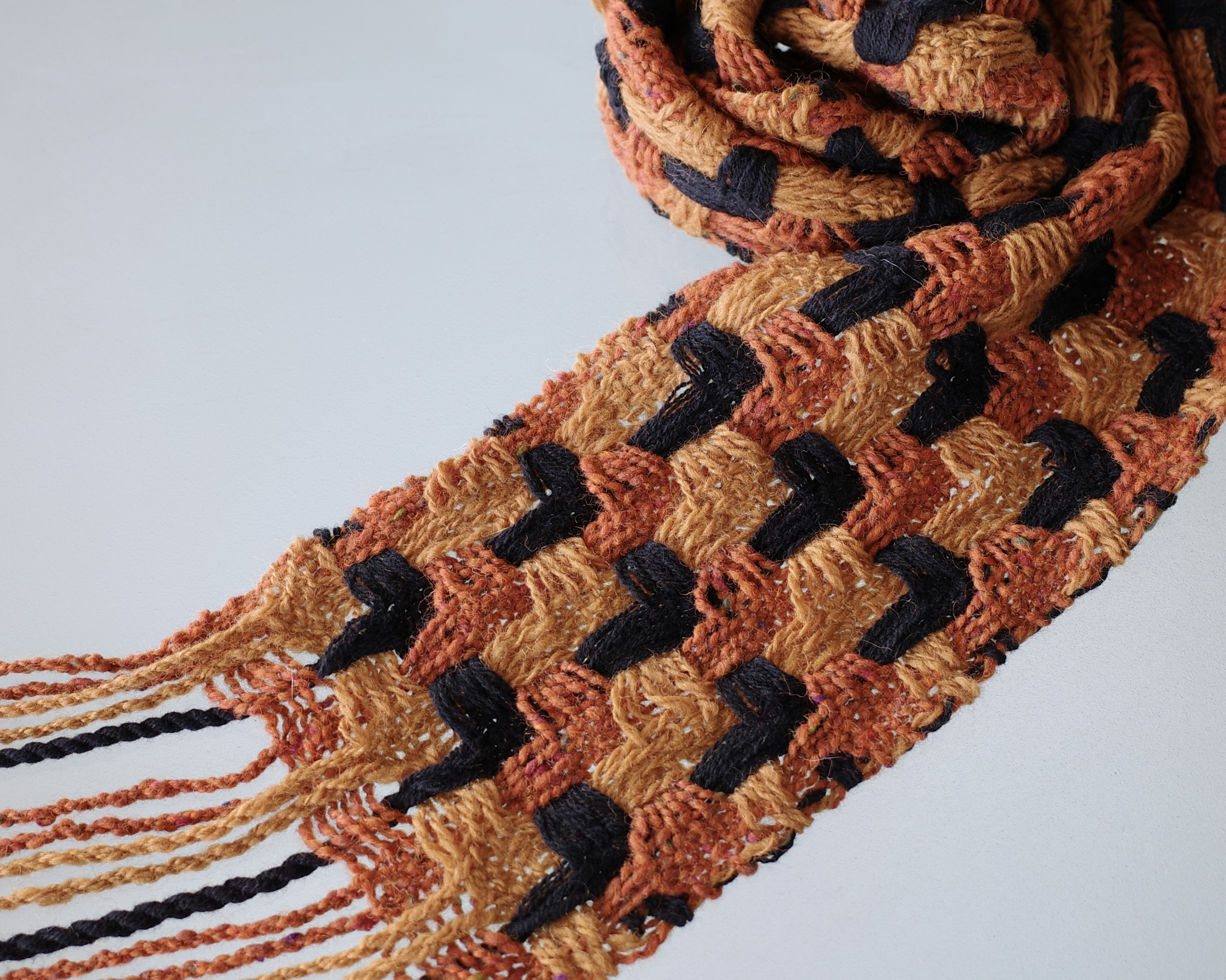 手織り マフラー 変形二重織  Handwoven AMSS23154