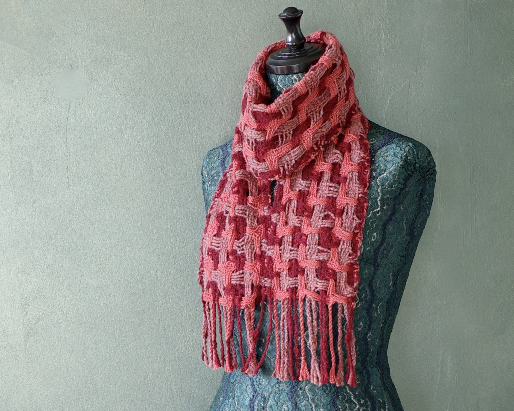 手織り マフラー 変形二重織 Handwoven AMSS23155