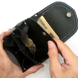 本革レザーミニウォレットパイソン蛇革×ブラック黒色牛革コンパクトミニ財布ハンドメイドレザークラフト 3枚目の画像