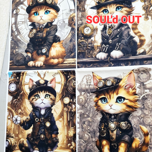 マチ付きあおりポケットのがま口ショルダー(スチームパンクな猫⑵