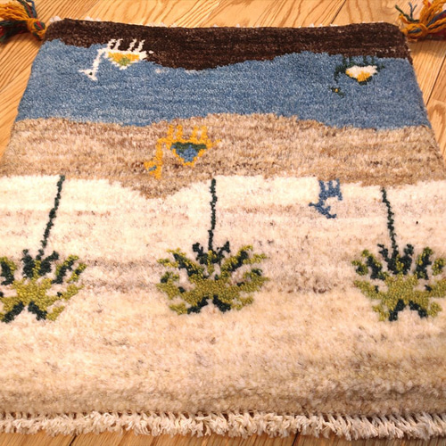 秋の目玉品】ペルシャ ギャッベ ミニマット 40x40cm ラクダ ヤシの木