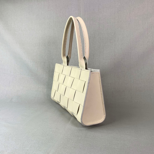 格子編みの本革ハンドバッグ(オフホワイト) ハンドバッグ Z-chan