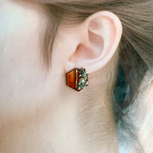 No.172 ピアス ブラウン アクセサリー レジン 茶色 秋冬 シルバー 