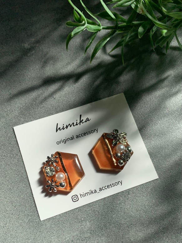 No.172 ピアス ブラウン アクセサリー レジン 茶色 秋冬 シルバー 