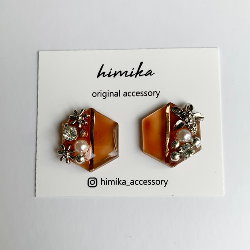 No.172 ピアス ブラウン アクセサリー レジン 茶色 秋冬 シルバー 