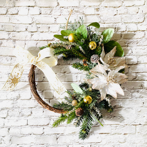 X“masポインセチアとローズのクリスマスリース X“masポインセチアとローズのクリスマスリース X”masポインセチアと