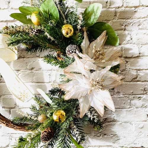 ホワイトポインセチアのクリスマスリース クリスマスリース クリスマス