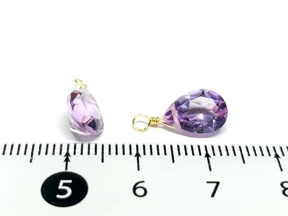 【天然石チャーム】 宝石質アメジスト　ペアシェイプ　14kgf　１個　ハンドメイド素材 5枚目の画像
