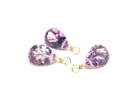 【天然石チャーム】 宝石質アメジスト　ペアシェイプ　14kgf　１個　ハンドメイド素材 3枚目の画像