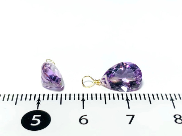 【天然石チャーム】 宝石質アメジスト　ペアシェイプ　14kgf　１個　ハンドメイド素材 5枚目の画像