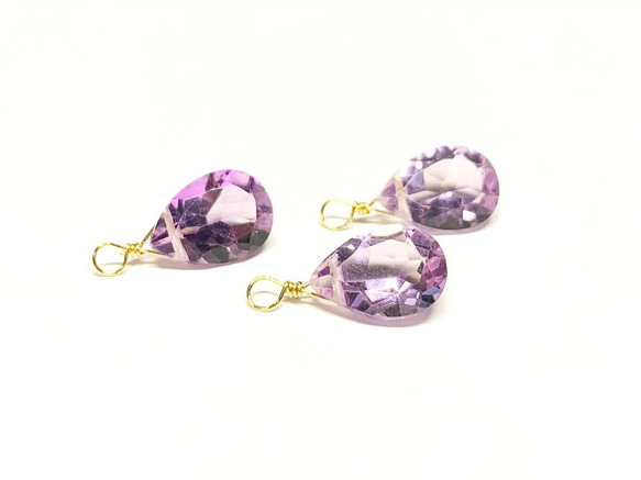 【天然石チャーム】 宝石質アメジスト　ペアシェイプ　14kgf　１個　ハンドメイド素材 1枚目の画像