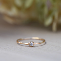 [送料無料] K18 Fairy Round white Diamond ring(0.05ct,RB10) 2枚目の画像