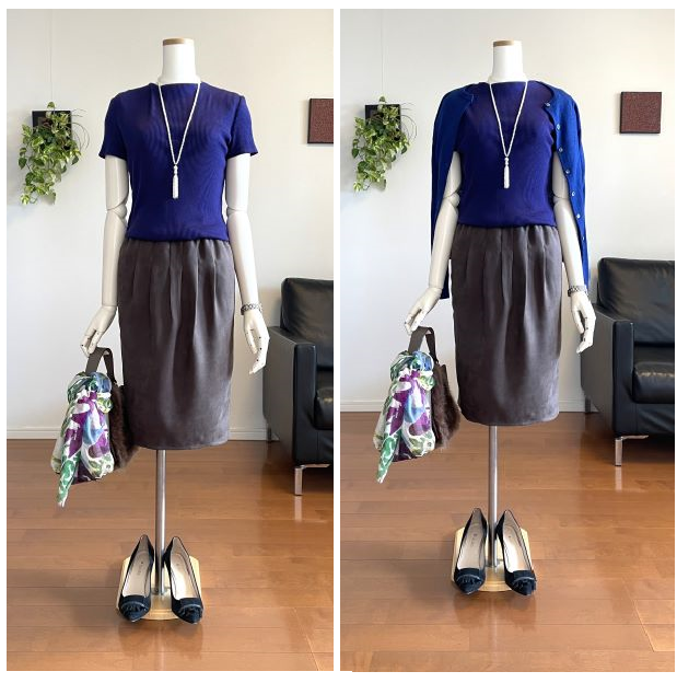 【完成品】5号 タックタイトスカート(ブラウン　スエード調/膝下丈/Wゴム）