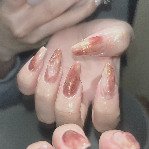 No.80】オーロラ×ピンクニュアンス ぷっくり もやもや ネイルチップ  