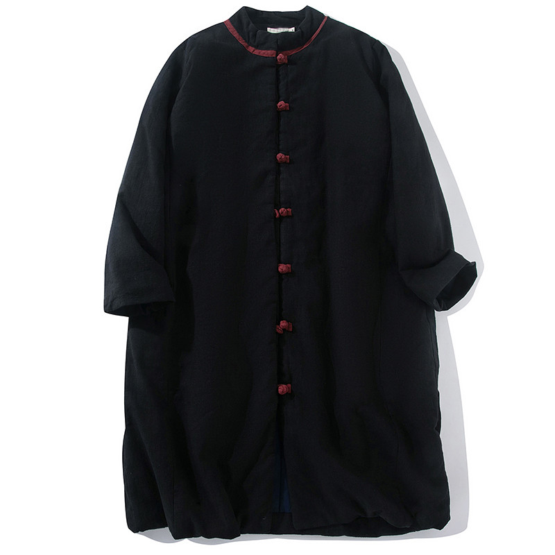 ロング中綿コート　綿麻中綿コート　スタンドカラー　バイカラー　暖かいコート　6色2サイズ展開　L284