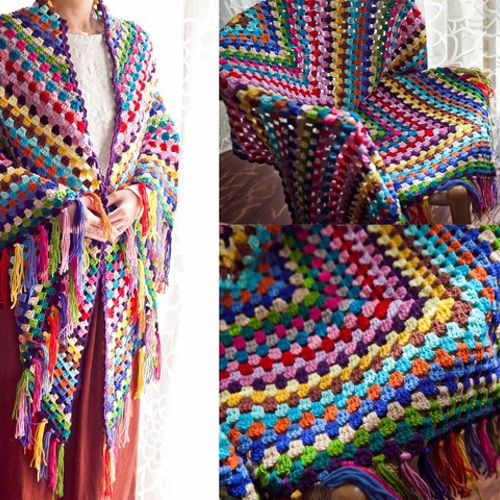 小サイズ】かぎ針編み モチーフ編み☆レインボー☆手作り/手編み