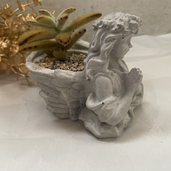 セメント鉢 女の子 天使 モノトーン 多肉植物 サボテン インテリア 雑貨 鉢植え 花器 ガーデニング 2枚目の画像
