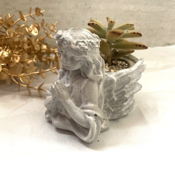 セメント鉢 女の子 天使 モノトーン 多肉植物 サボテン インテリア 雑貨 鉢植え 花器 ガーデニング 1枚目の画像