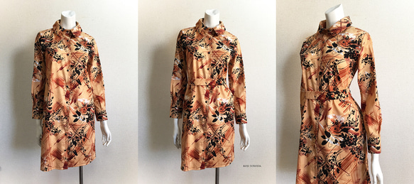 【1点もの・デザイン画付き】綿プリントストレッチジャガード生地シャツ型ワンピース（KOJI TOYODA） 4枚目の画像