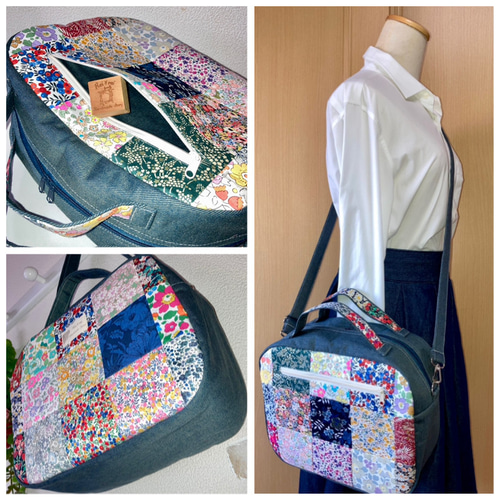 ボストン型トート3WAY♡ショルダー紐つき♡リバティ♡パッチ